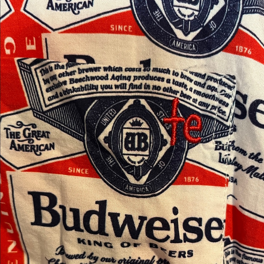 Budweiser Logo Patterned Red and White Shirt - image 2